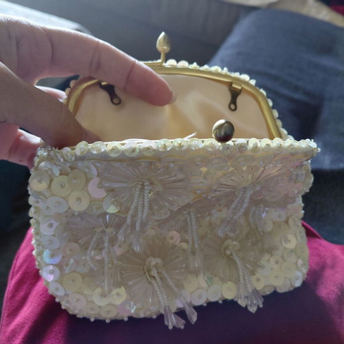Vintage clutch bag like new with white sequins and beads