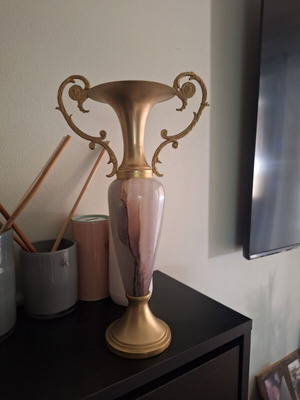 Brass candlestick 33cm with onyx body, Pakistan