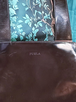 Furla black glossy leather shoulder bag, vintage