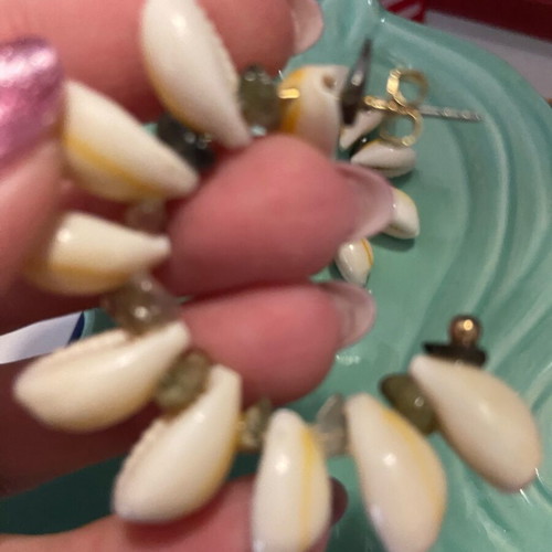 Hoop earrings with shells like new, green stones