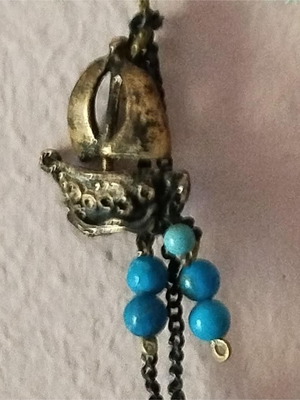 Wall Hanging Gouri used with bronze broom, boat and blue beads