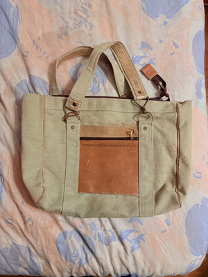 Vintage handbag used, beige and brown