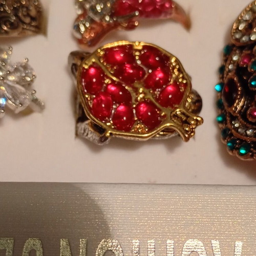 Pomegranate Ring new, silver and gold plated with red zircon