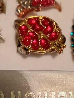 Pomegranate Ring new, silver and gold plated with red zircon