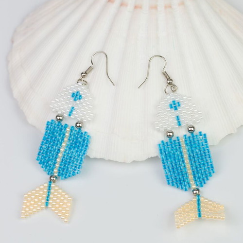 Fish earrings handmade with glass beads and steel elements