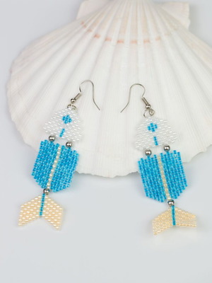 Fish earrings handmade with glass beads and steel elements