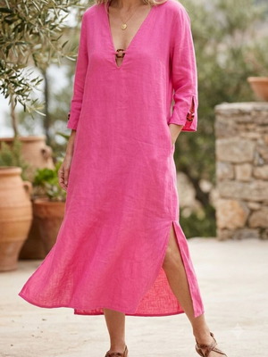 Zara linen dress caftan midi maxi with tortoise detail XL new