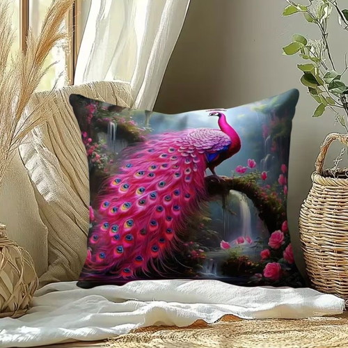 Pink Peacock Pillowcase new, 40x40 cm, decorative embroidery