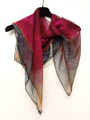 Roberto Cavalli silk scarf new, 85 x 85 cm, red and silver