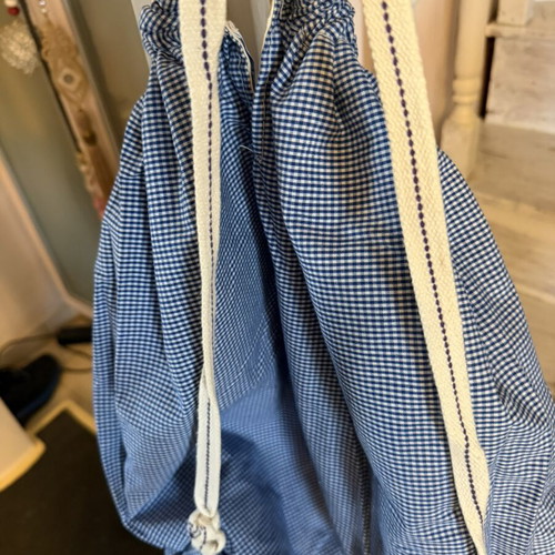 Vintage blue gingham drawstring backpack bag like new