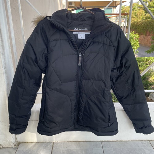 Columbia black jacket like new, waterproof with down filling and detachable hood
