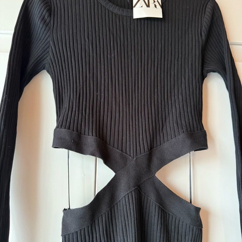 ZARA Ribbed Long Fitted Dress With Cutouts New Black