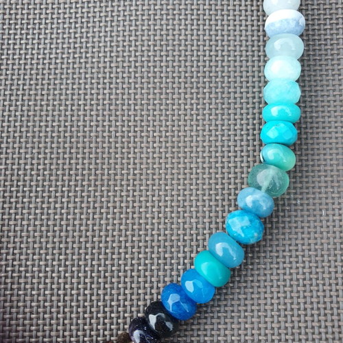 Rainbow Multicolour Semi-Precious Stone Beaded Necklace with Gold Tone Clasp