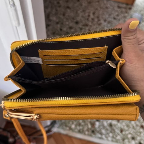 Crossbody bag with wallet and phone holder, mustard