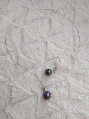 Steel Necklace with Iridescent Purple Pearls new