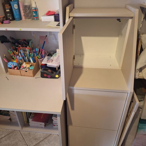 Desk for preteens and teens used with storage shelves and drawers