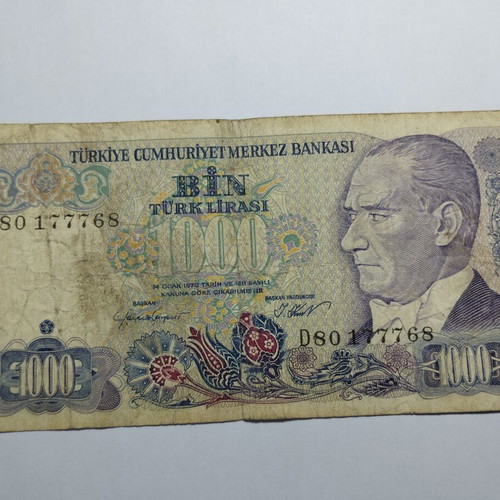 Turkey 1000 Lira 1970 banknote used