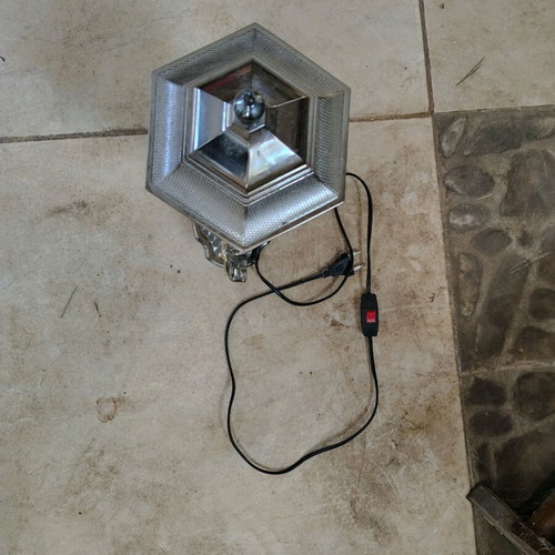 Plastic vintage table lamp with clock used