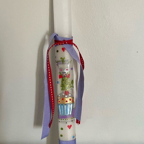 Candle with cupcake painted with acrylics and decoupage new
