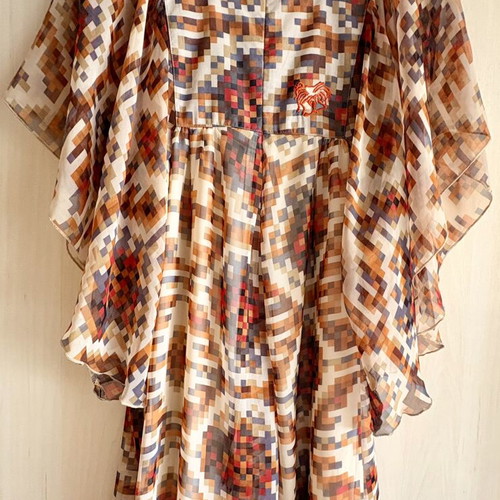 Boho dress with wide batwing sleeves in earthy tones, like new