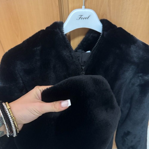 H&M fur jacket new, black, size S oversized with hood