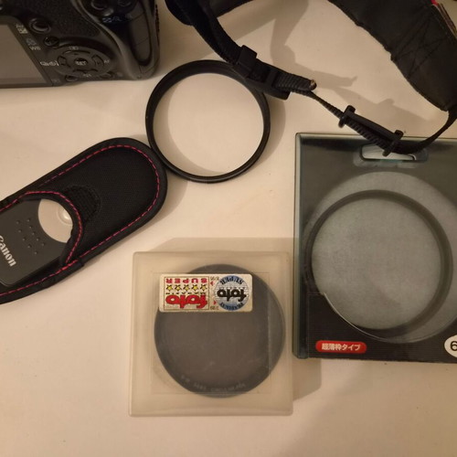 Canon EOS 450D camera used with 17-85mm zoom lens and accessories
