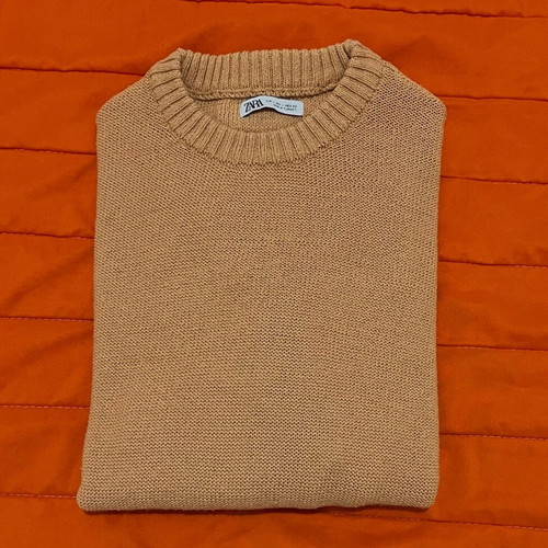 Zara knit crewneck sweater, loose fit, orange, size L