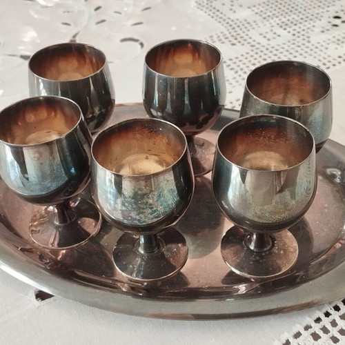 Set of liqueur glasses used, vintage 1950–1980