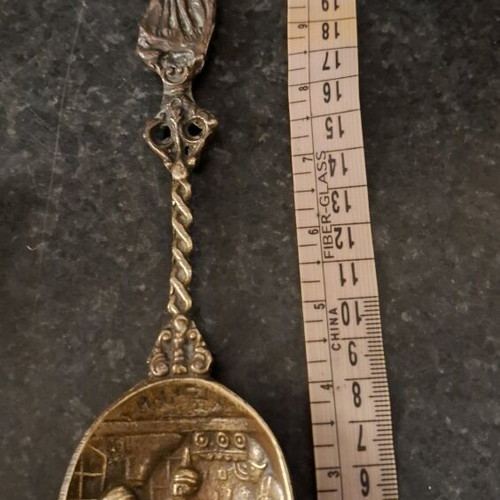 Vintage brass enamel wall decor for birds, vintage bronze box and decorative spoon used