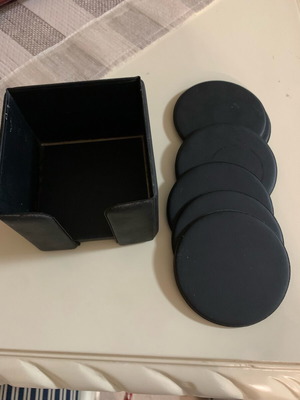 Set of 6 coasters and leather note holder like new