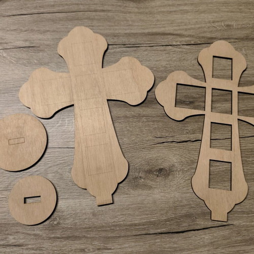 Wooden cross with compartments for artistic creations new