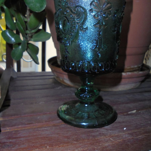 Πράσινο ποτήρι κρασιού vintage Amber Αντικά καινούργιο