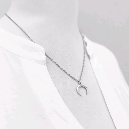 Stainless steel necklace with crescent moon pendant