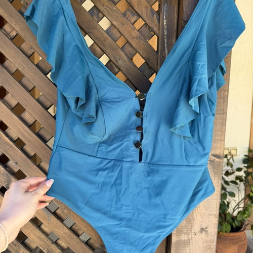 Swimsuit petrol blue with cups used, size XL