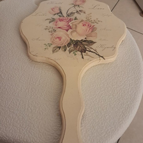 Vintage hand mirror and comb set, handmade