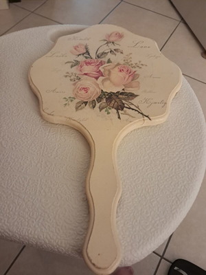 Vintage hand mirror and comb set, handmade