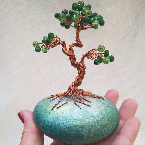 Large Bonsai Wire Tree New with Marble Stone