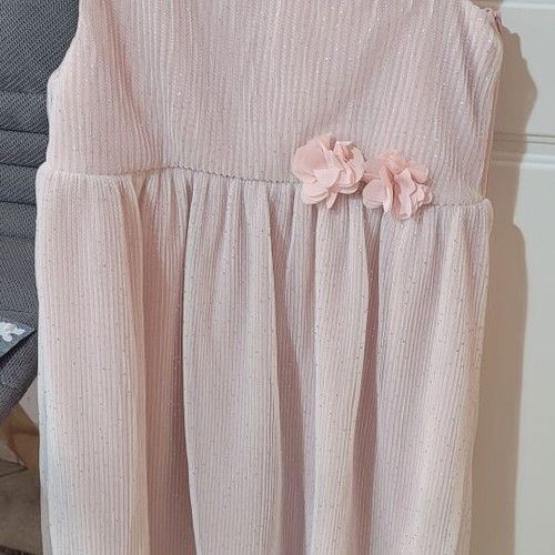 Ebita dress for girls 8 years old with pouch bag, new, pink with gold and silver thread