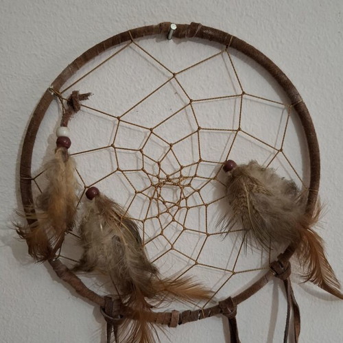 Boho Dreamcatcher with Natural Feathers and Beads used