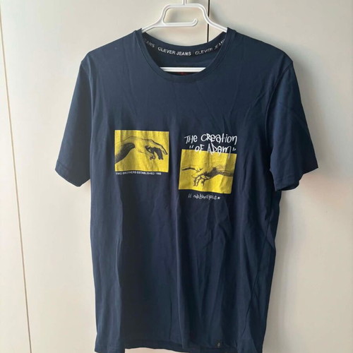 Clever men's T-shirt with print, new, size M, blue and yellow