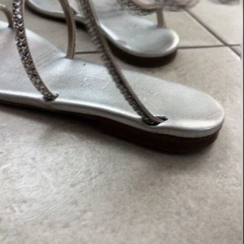 Leather sandals size 38 used, silver with crystals by The Fashion Project