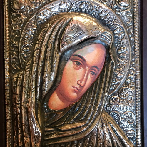 Christian icons from Mount Athos used, 925 silver with gold plating