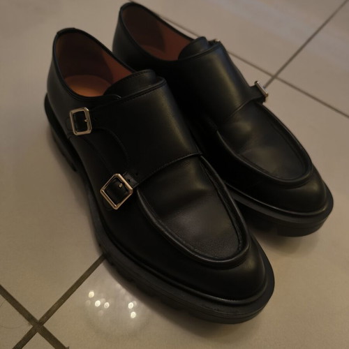 Santoni Double Monk Strap leather loafers with lug sole, size 38.5