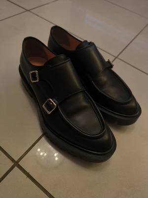 Santoni Double Monk Strap leather loafers with lug sole, size 38.5