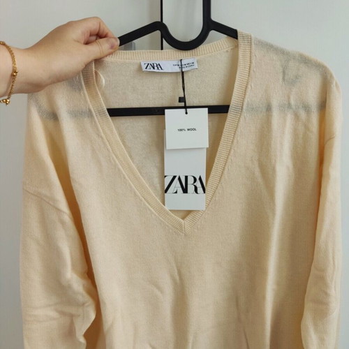 Zara 100% wool thin knit sweater new, beige Medium