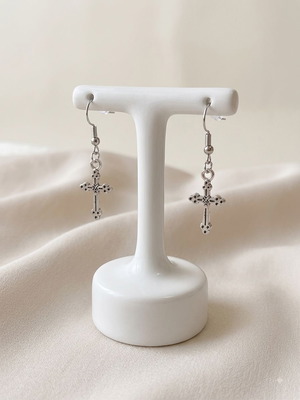 Earrings with cross design, new, silver color