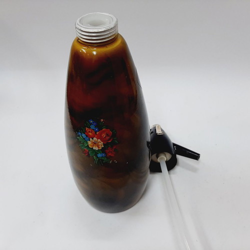 Vintage Soda Siphon Marble Brown Amber Floral Motif, Like New