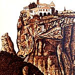  Μοναστήρι στα Μετέωρα - Πίνακας Πυρογραφίας