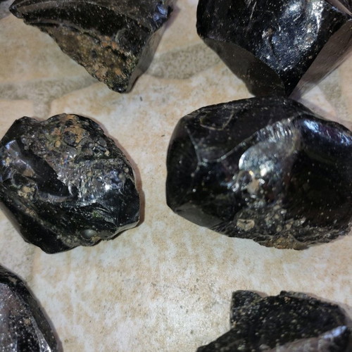 Black Obsidian used, pack all together, volcanic glass