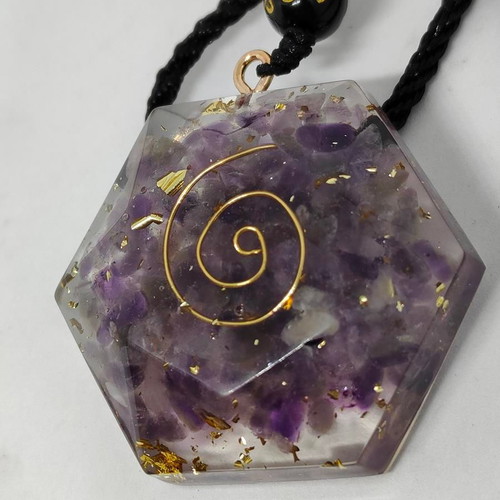 Handmade Orgonite Pendant with Amethyst and Gold Leaf like new